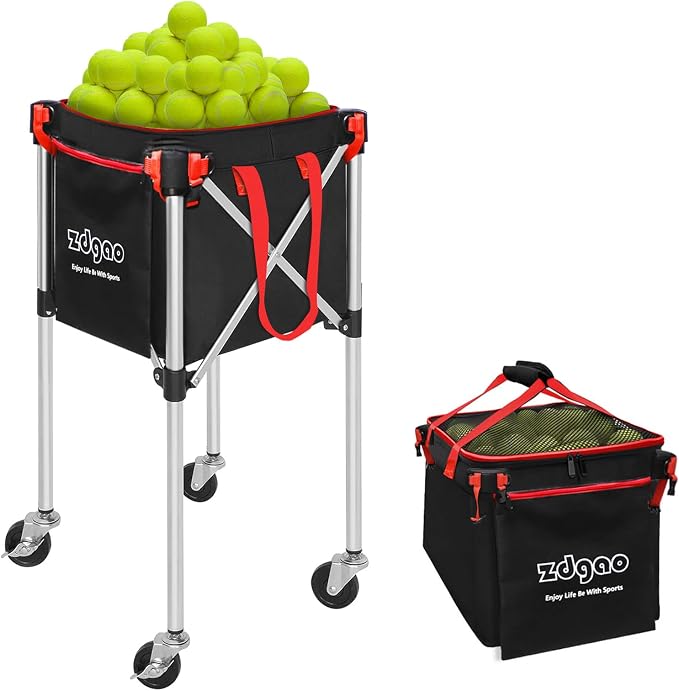 Pickleball Tennis Hopper–Foldable Cart Holds 180 Tennis/160 Pickleballs | Large Capacity |Lightweight with Wheels| Removable Bag| Side Pocket | Multi-Sport Use