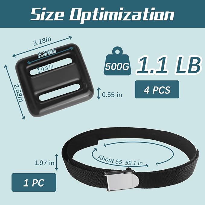 4 Pcs Scuba Weight Belt,Diving Weight Belt with Metal Block Buckle Coated Dive Weights Nylon Dive Belt Suitable for Free Diving