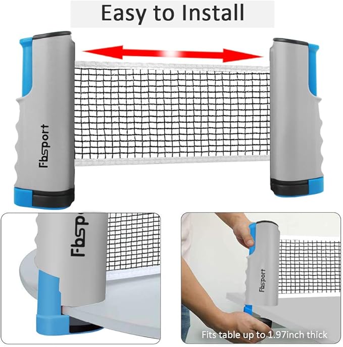 FBSPORT Ping Pong Paddle Set, Portable Table Tennis Set with Retractable Net,Rackets,Balls and Carry Bag for Indoor/Outdoor Games