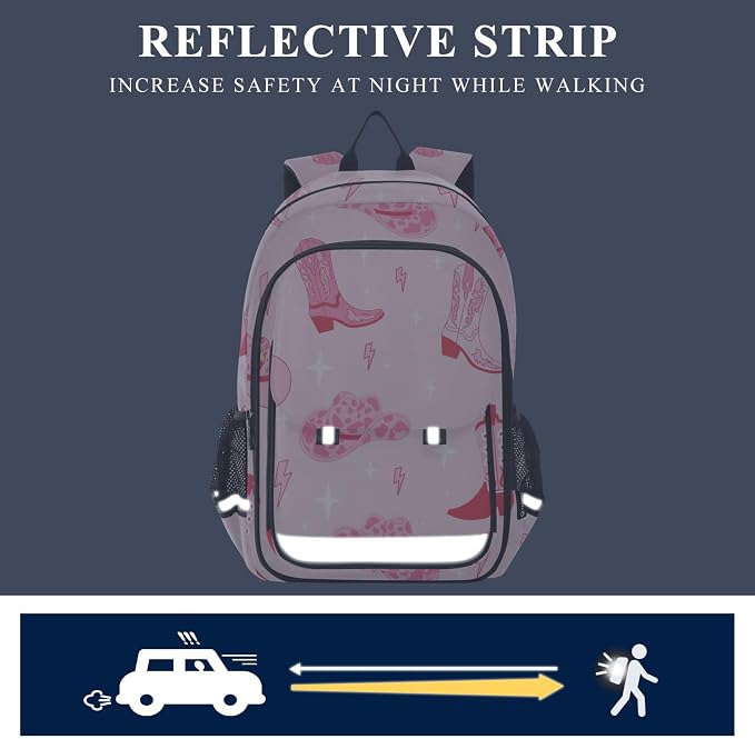 Fisyme Pink Western Cowgirl Boots School Backpack Laptop Backpack Bags Bookbag Travel Casual Computer Notebooks Daypack