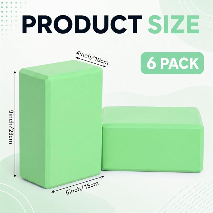Wettarn 6 Pack Yoga Blocks 9 x 6 x 4 Inch EVA Foam Lightweight Non Slip Yoga Props for Pilates Stretching Meditation