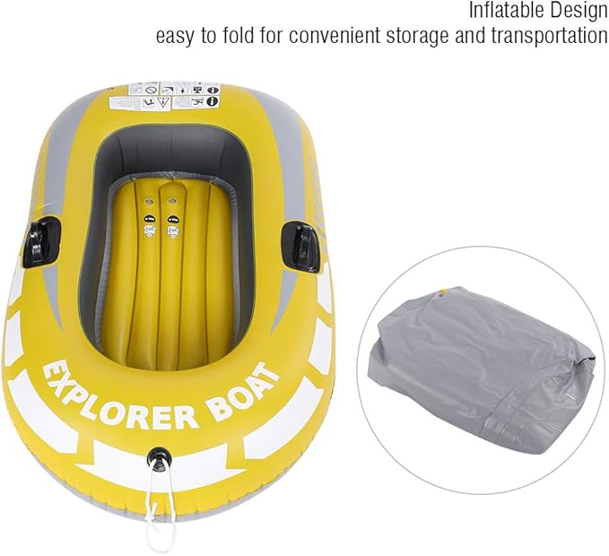 Inflatable Kayak Canoe Portable Boat 1 Person Rowing Air Boat for Swimming Pool and Lake Fishing and Diving Yellow 120lb Weight Capacity
