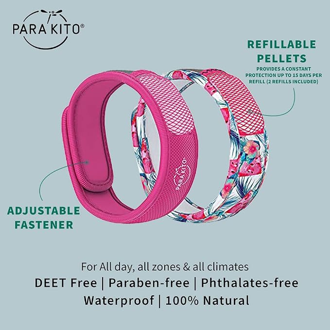 Para'Kito Mosquito Repellent Bonus Pack - 2 Wristbands | 2 Refills (Fuchsia + Watermelon)