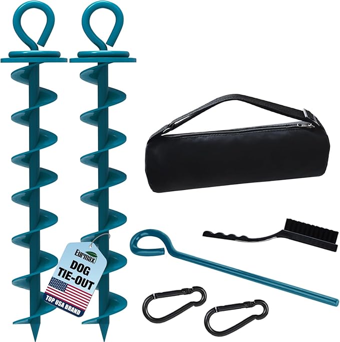 Eurmax USA 2-Pack Heavy Duty Dog Tie Out Stake, No-Tangle In Ground Anchor Runner for Large Dogs up to 210 Lbs - Perfect for Yard, Beach and Camping (Large,Navy Blue)