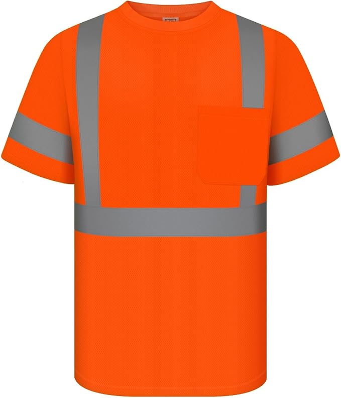 TCCFCCT Hi-Vis Shirts for Men - Class 2 High Visibility Short Sleeve Construction Work Shirts with Reflective Strips - Breathable, Durable - DC-Orange XXL