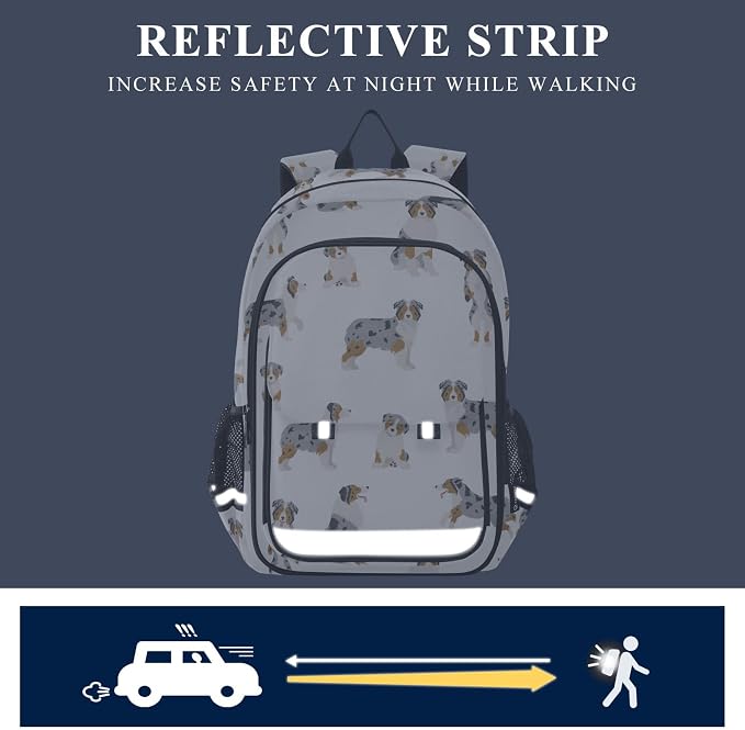 Fisyme Australian Shepherd Dog School Backpack Laptop Backpack Bags Bookbag Travel Casual Computer Notebooks Daypack