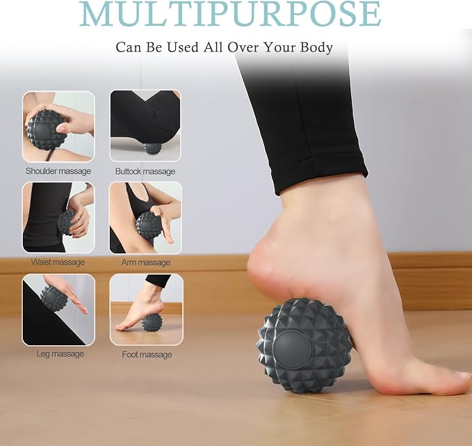 Massage Balls, 2 Pack Firm Silicone Massage Ball Set (Smooth & Textured, 3.54" & 3.22"), Deep Tissue Trigger Point & Myofascial Release for Back, Neck, Shoulder & Foot