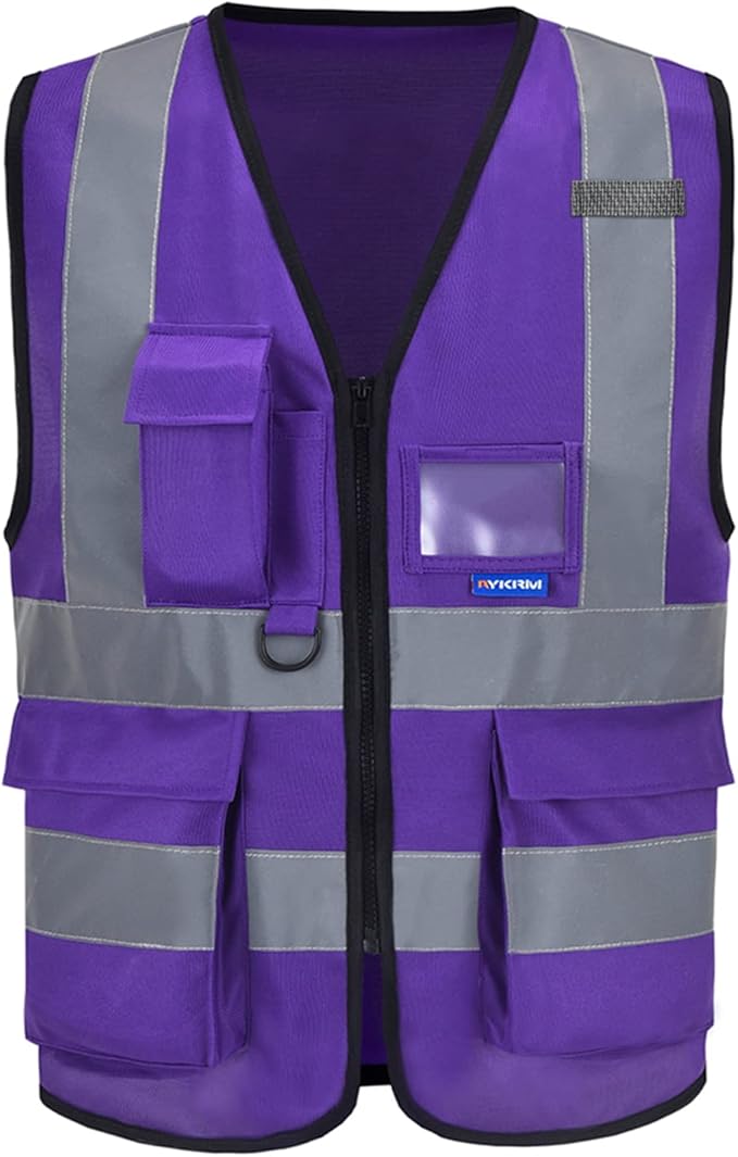 A-SAFETY Hi Reflective Safety Vest, Hi Vis Bright Neon Colors Safety Vest with 4 Reflective Strips 7 Pockets (4-5XL Purple)