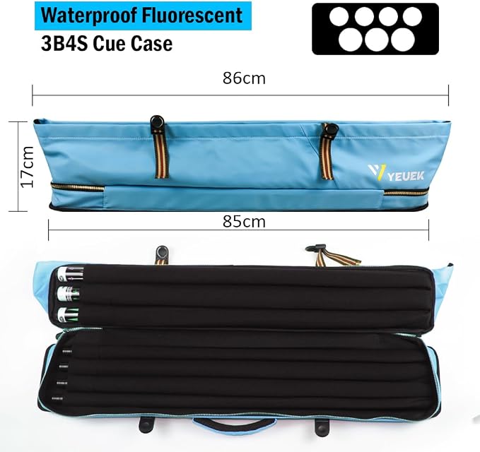 Pool Cue Case 3x4,Pool Stick Case 3 Sticks with Accessory Zipper Pockets,Cue Stick Case with Shoulder Strap Handle,Billiard Pool Cue Carrying Case with Large Front Accessory Pocket