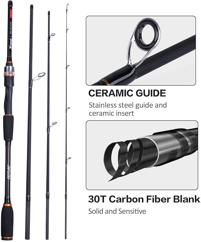 Goture 4-Piece Travel Carbon Fishing Rod M/MH Action 6.6-12ft Multi-Colors | Goture multi-spec travel fishing rods adopt upgraded high-grade carbon fiber blank with premium Fuji line guides