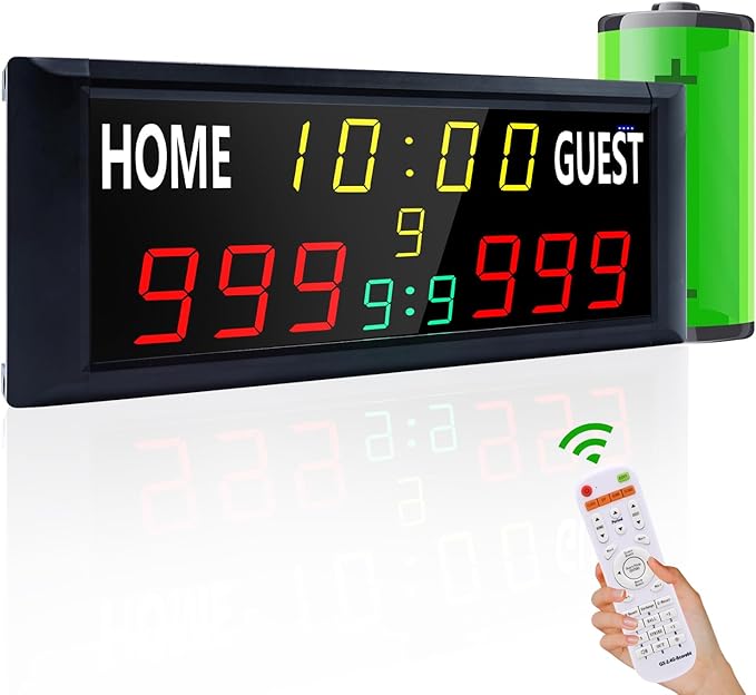 YZ 16” Large Electronic Scoreboard with Remote, Bright LED Scoreboard for Outdoor Games, Digital Scoreboard with Timer Clock, Portable Score Keeper for Football/Basketball/Cornhole/Volleyball