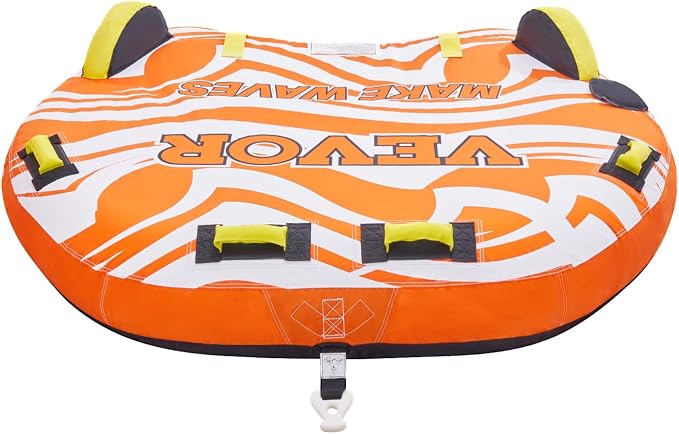 VEVOR Towable Tubes for Boating, 1-4 Riders Inflatable Boat Tubes & Towables, 340-680 lbs Capacity, Multiple Sizes with Full Nylon Cover, Padded/EVA Handles, Fins & Safety Valve (Multi-Option)
