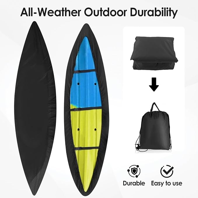 Kayak Cover,420D Heavy Duty Waterproof & UV Resistant Kayak Covers for Outdoor and Indoor Storage,Tear and Fade Resistant Canoe Cover (Black, L (For 12.3-13.5ft kayak))