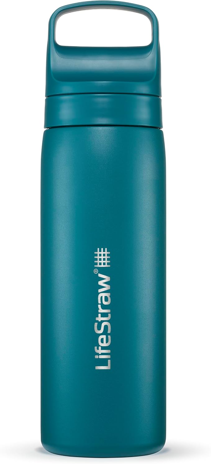 LifeStraw Go Series — Insulated Stainless Steel Water Filter Bottle, 18oz, Laguna Teal, Removes Bacteria, Parasites, Microplastics, Improves Taste