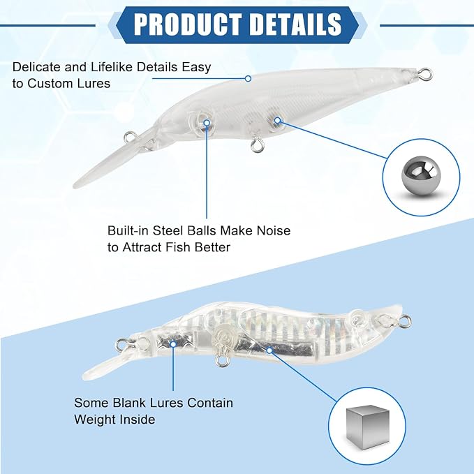 Blank Fishing Lure Kit,Unpainted Popper Plug Lures DIY Crank Bait Set Fishing Pliers Treble Hooks 3D/4D Lure Eyes Bait Sticker Split Rings,Fish Tackle Accessories Kits