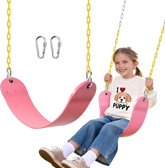SEKKVY Swing Seats with 66" Heavy Duty Chains, Swing Set Accessories Replacement with Snap Hooks, Toddler Swings Supports 250 lbs for Outdoor Backyard Playground, Indoor Swing for Kids, Pink 1 Pack