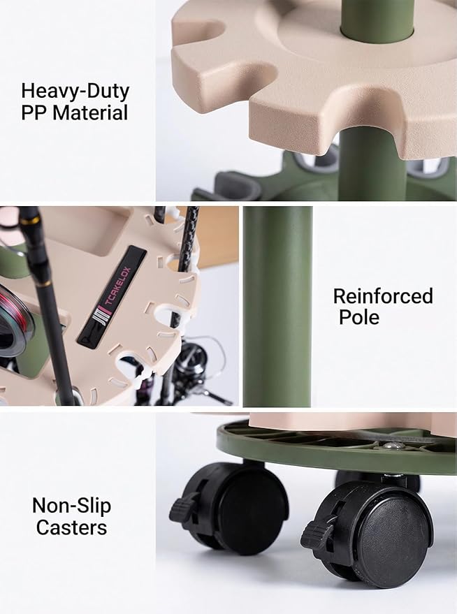 360° Rotating 16-Rod Fishing Rod Holder Rack with Wheels, Rolling Storage Stand for Rods & Combos, Space-Saving Organizer, Durable ABS Frame with Protective Rubber Pads