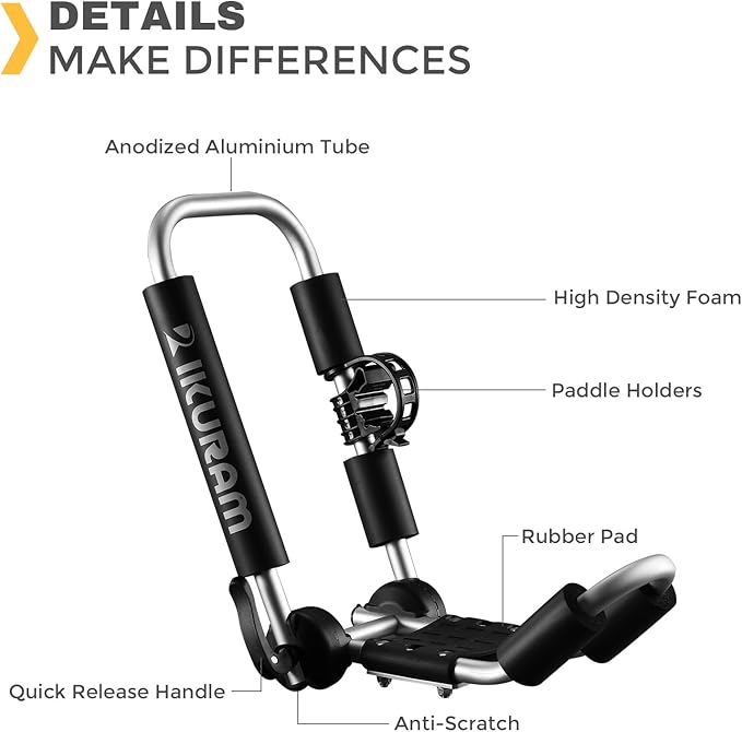 Kayak Roof Rack, Aluminum Kayak Carrier Folding J-Style Universal 3-in-1 Multifunction for Canoe, SUP, Kayaks, Surfboard Rooftop Mount on SUV, Car and Truck Crossbars