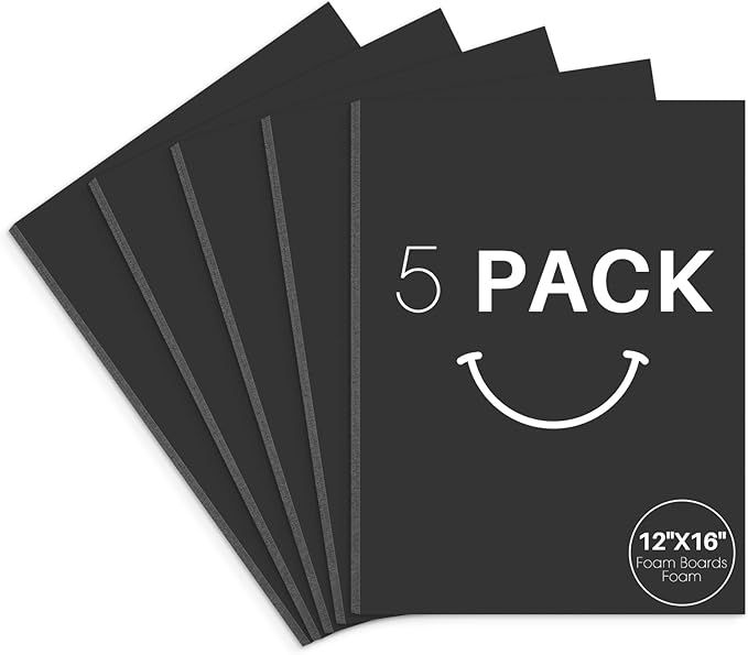 Golden State Art, Acid Free 5 Pack 12x16 Black Foam Boards Foam Core Poster Board, 3/16'' Thick Polystyrene Foam Sheet for Projects, Mounting, Crafts, Art and Presentations