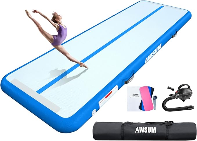 AWSUM Inflatable Gymnastics Mat 10ft/13ft/16ft/20ft/23ft Training mat 4/8 inches Thick tumbling mat with Electric Pump for Home/Gym/Outdoor