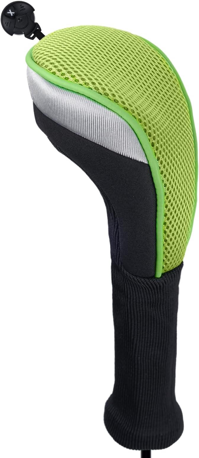 Andux 3pcs Long Neck Golf Hybrid Club Head Covers Dial No. Tag CTMT-02 | Mesh Breathable material | all the Same Size | Coloured Piping | Pull-On Closure