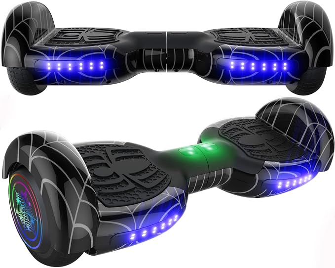 Spider-Pattern Hoverboard for Kids Ages 6-12, with Bluetooth Speaker and LED Lights 6.5" Hover Board, UL2272 Safety Certified (Black)