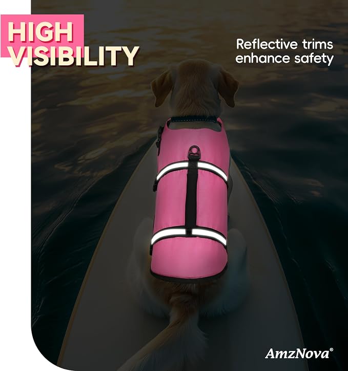 AMZNOVA Shark Dog Life Jacket + Rip Stop Dog Life Jacket, Durable Handle Reflective Buoyance