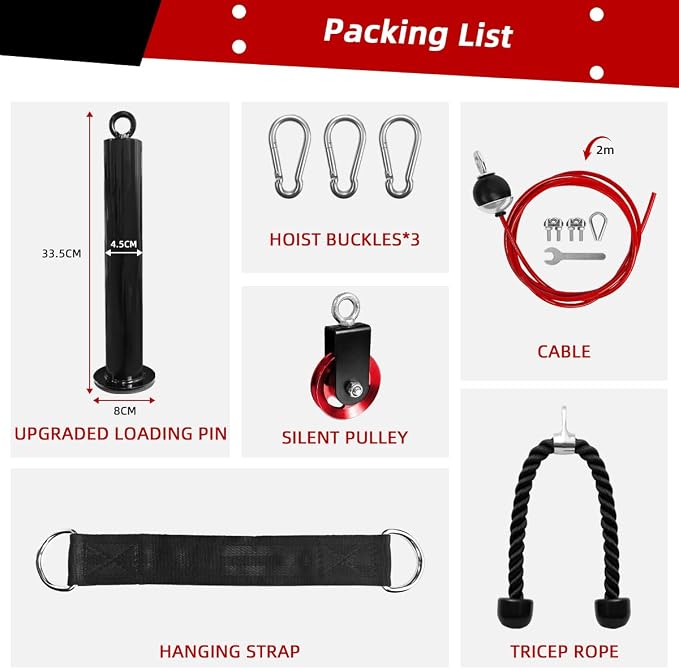 LAT and Lift Pulley System, Weight Cable Machine for Power Cage & Squat Rack, LAT Pulldown Attachments for Triceps Pull Down, Biceps Curl, Back & Forearm Workouts - Home Gym Equipment