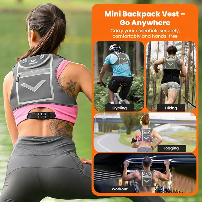 Running Mini Backpack Vest for Men & Women - Hi-viz gear, Holds Valuables, any Phone - Ideal for Fitness, Walking, Cycling!