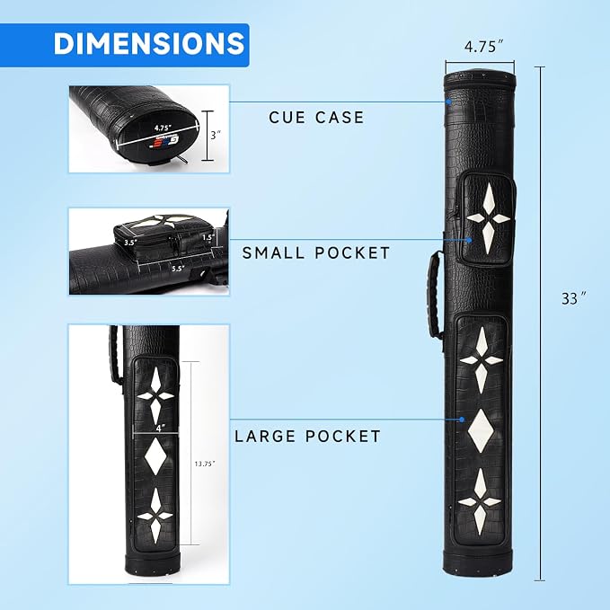 GSE Games & Sports Expert 2x2 Deluxe Hard Billiard Pool Cue Stick Carrying Case, Billiard Cue Case, Billiards Accessories (Several Colors Available)
