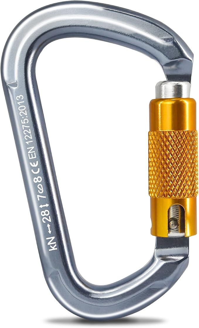 NewDoar 28KN UIAA & CE Certified Auto Climbing Carabiner Professional Heavy Duty Caribeaner for Rappelling D-Shaped