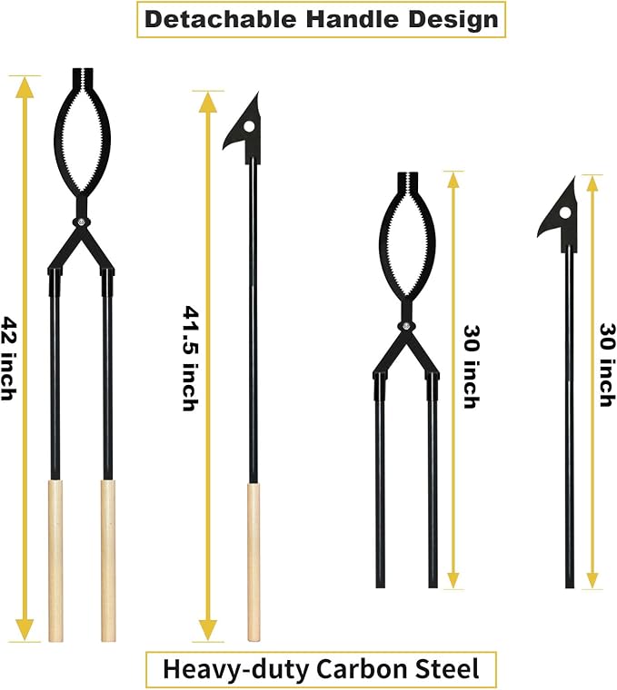 42" Fire Tongs Firewood Log Grabbers and Fire Poker Set, Portable Detachable Heavy Duty Large Fire Tongs Fire Poker Tools Set for Fire Pit, Fireplace, Camping, Bonfires Outdoor/Indoor