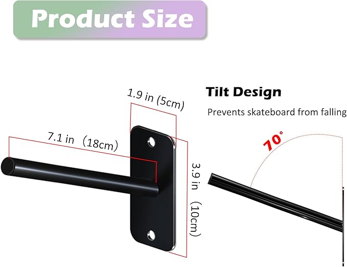 6 tiers Skateboard Wall Mount Longboard Rack Storage + 4pcs Skateboard Hanger Skate Deck Display Holder