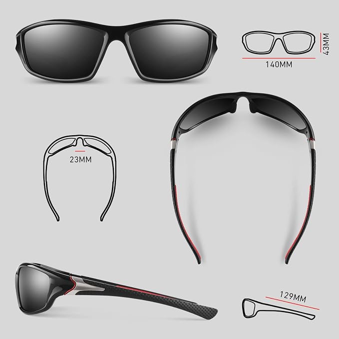 WEAROYO Polarized Sports Sunglasses for Men Women,Fishing Driving Rectangular Goggles UV400 Protection