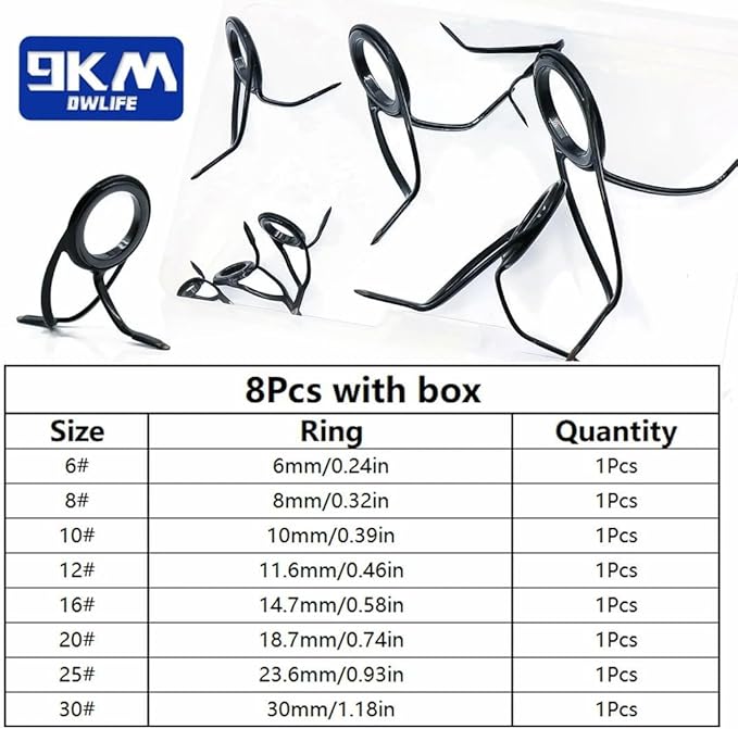 9KM DWLIFE Fishing Rod Repair Kit (50/100/120Pcs), Fishing Rod Guides with Zirconia Inserts, Spinning & Casting Rod Eyelets Replacement, Fishing Pole Repair Parts for Saltwater Freshwater