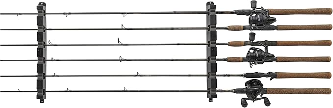 Berkley Horizontal Fishing Rod Rack, Stores 6 Rods, Black, Soft Foam Grip Pads Protect Rod Finishes, Durable Construction, Easy to Mount with Common Tools