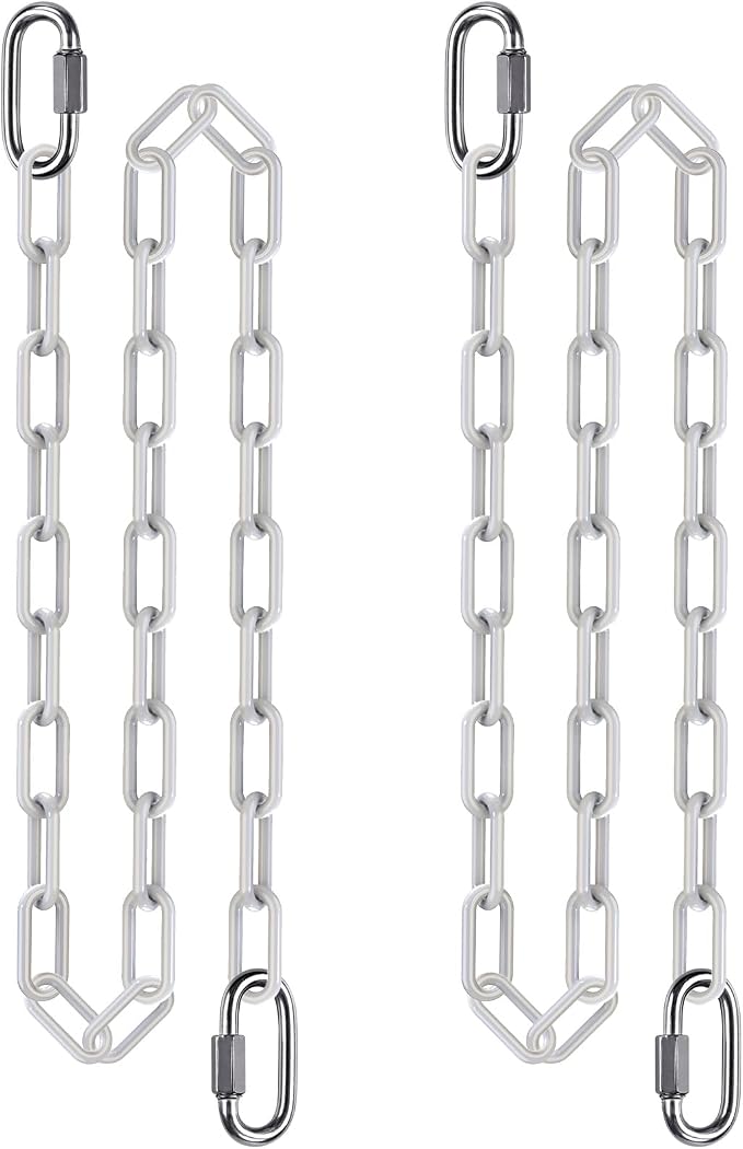 SELEWARE 2 Pack 80 Inch Hanging Swing Chain with 4 Carabiners, 1000LB Capacity Plastic Coated Hanging Chains, Hammock Hardware Kit for Swing, Hanging Chair, Punching Bags, Indoor Outdoor Gym (White)