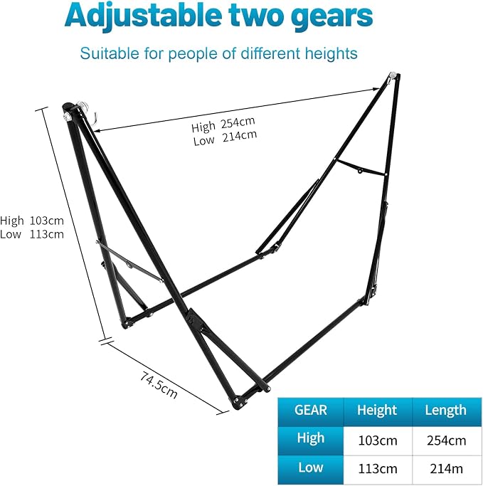 Portable Hammock with Stand for Outside Foldable,Frabic Tension Adjustable Indoor,Carrying Bag Included, 616 lbs Weight Capacity, Suitable Garden Yard Outdoor Inhouse Multicolour