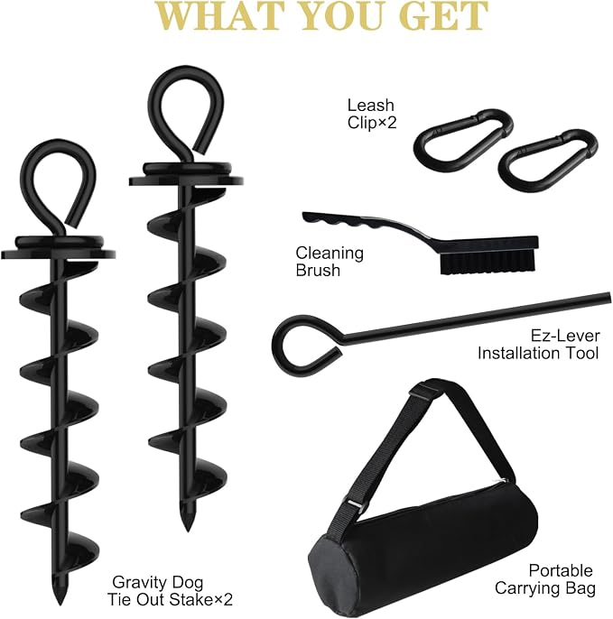 Eurmax USA 2-Pack Heavy Duty Dog Tie Out Stake, No-Tangle In Ground Anchor Runner for Large Dogs up to 210 Lbs - Perfect for Yard, Beach and Camping (Medium,Black)