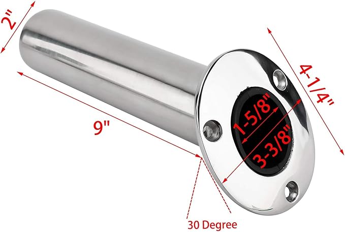 YaeMarine 4-Pack Heavy Duty Stainless Steel 316 Deluxe Rod Holders with Drain, Flush Mount Fishing Rod Pole Holders, 30 Degree /15 Degree/90 Degree