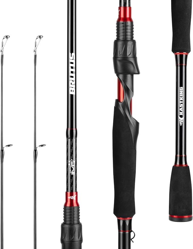 KastKing Brutus Spinning Rods & Casting Fishing Rods, IM6 Graphite Blanks, 2-Piece Rods with Extra Tip Section, PTS Power Transition System, No-Slip Grip, Hook Keeper