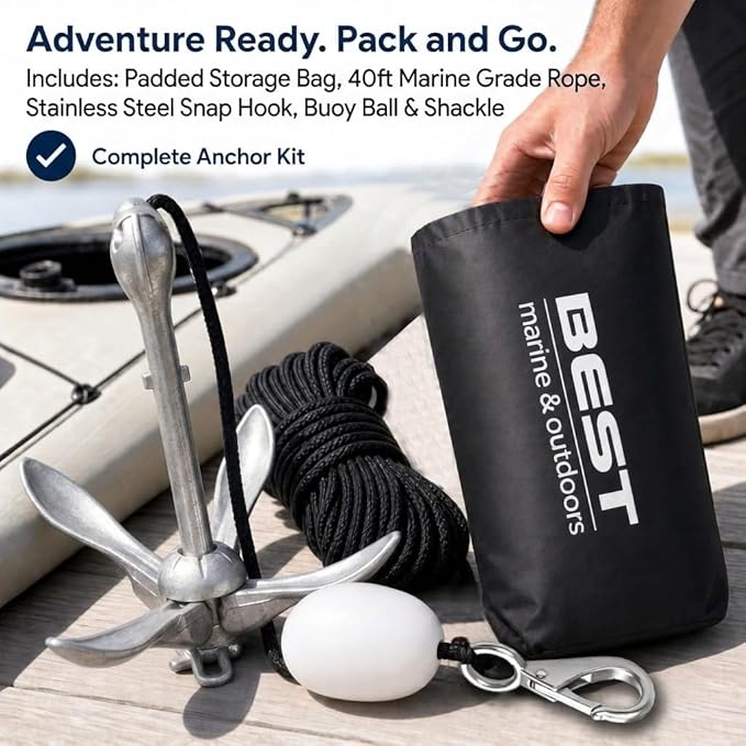 Best Marine and Outdoors Kayak Anchor, 3.5 Pound Anchor System Kit for Kayaks, Canoes, SUP Paddle Boards & Jet Skis, Fishing, Boating & Kayaking Accessories