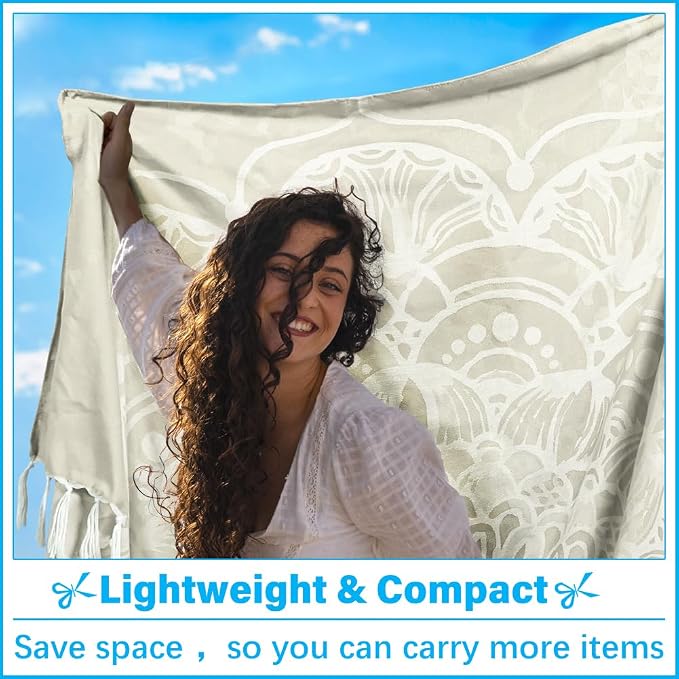 Vikumond Oversized Turkish Beach Towel Blanket XXL Cotton Sandproof Towels Boho Woven Extra Large Big Sand Free Giant Throw Blankets Huge Quilt XL Picnic Camping Necessities Cloud for Adult Gifts