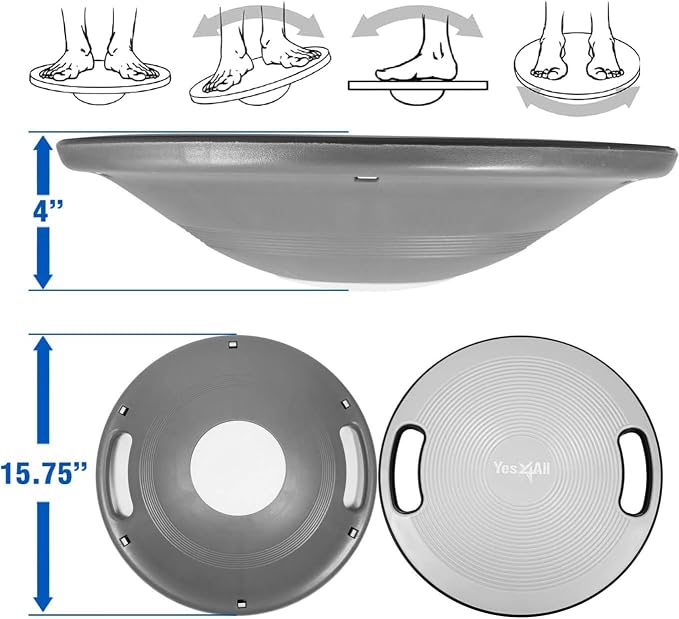Yes4All Wobble Balance Board, Plastic Stability Trainer with Handles for Standing Desk, Core Training & Home Gym Workout