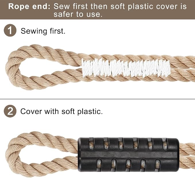 BeneLabel Tree Swing Rope, 19 inch, Hammock Tree Swing Hanging Strap, Heavy Duty Hook, for Indoor Outdoor Swing Hammock Playground Set Accessories, 1 Pcs, Off-White