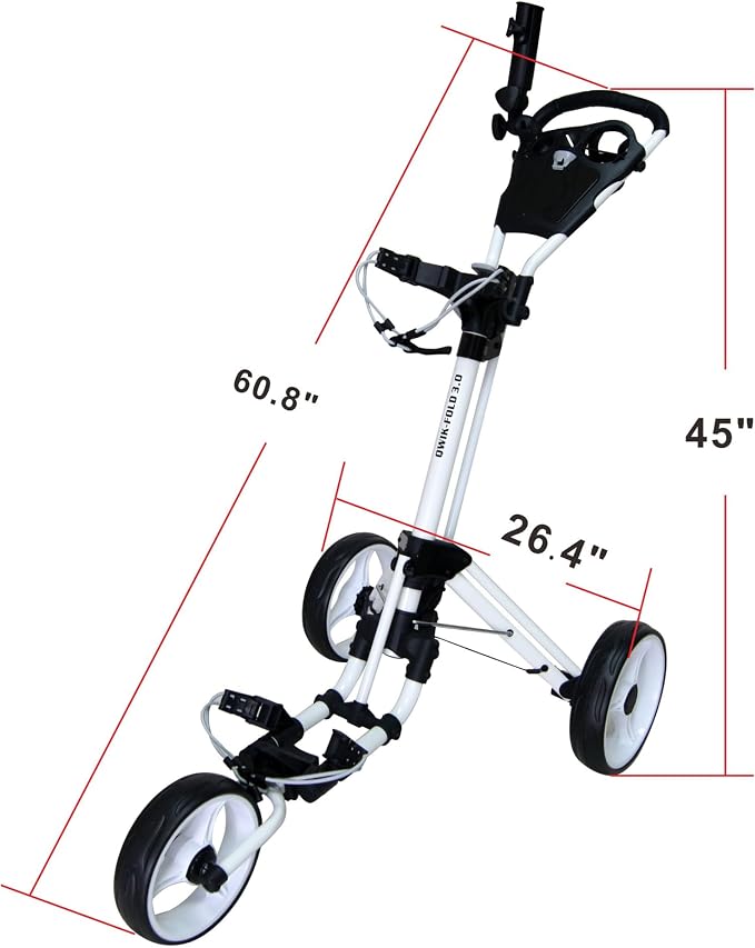 Qwik-Fold 3-Wheel Golf Push Cart with Foot Brake – 1-Second Fold & Unfold Folding Golf Trolley, Lightweight Aluminum Frame, Adjustable Handle, Ball-Bearing Wheels, Umbrella Holder & Storage