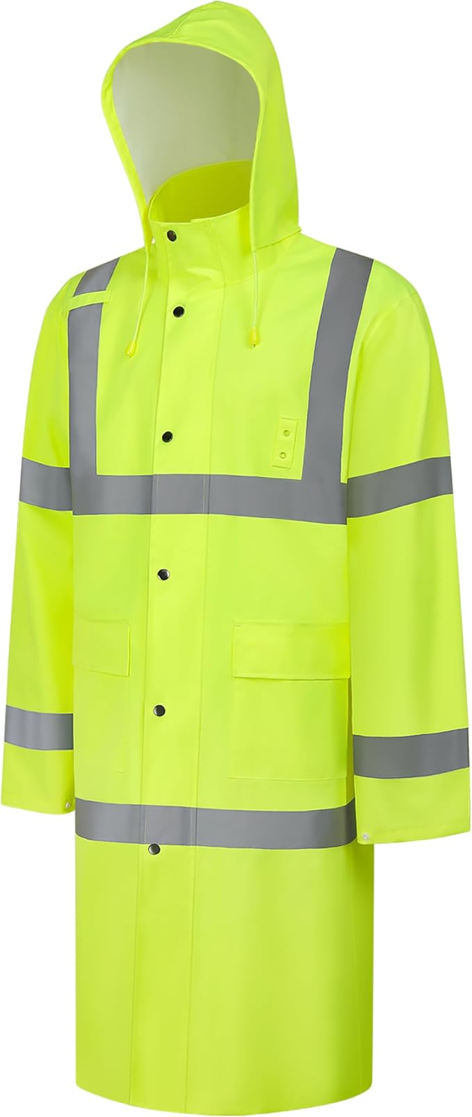 High Visibility Rain Coat, High Vis Rain Suit for Men Women, Waterproof Rain Jacket with Hood, Class 3 Lightweight Hi Vis Rain Gear for Outdoor Activities& Safety Work, Yellow Long, M
