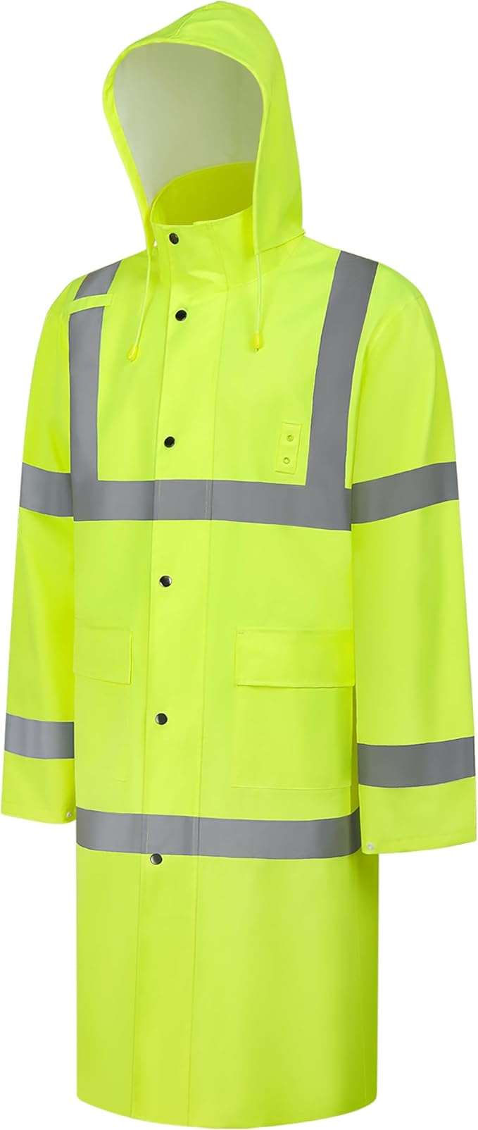 Hi Vis Rain Jacket Rain Suits for Men, Hihg Visibility Waterproof Rain Coat with Hood, Class 3 Lightweight High Vis Rain Gear for Outdoor & Safety Work, Men Women, Yellow Long, XL