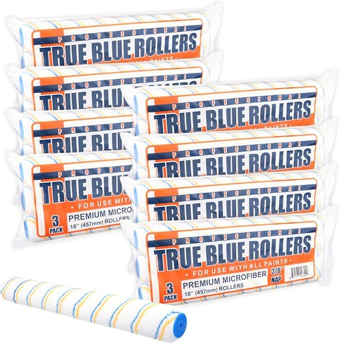 True Blue 18" Professional Paint Roller Covers, 18 Inch, Best for All Types of Painting Surfaces, Refill Bulk Pack (24, 3/8" Nap)