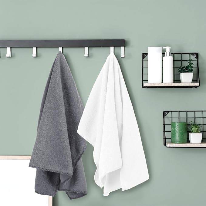 JML Large Microfiber Bath Towels Set of 6, 30" x 60", Soft,Super Absorption, Quick-Drying Perfect for Shower, Sauna, Yoga, Gym, Beach, Pool, Sport - Grey Floral Pattern